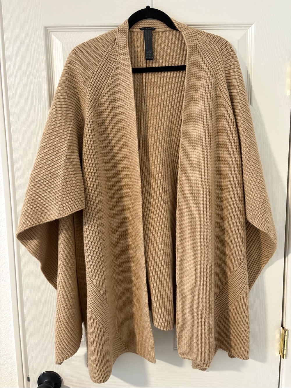 AllSaints Traveling Rib Knit Ruana Wrap Cape Sweater Women OneSize Tan Fall Cozy
